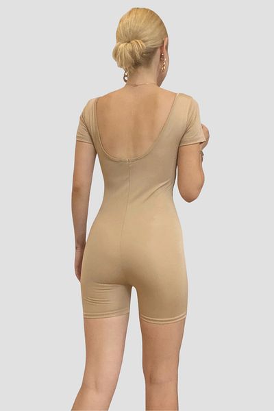 Thestiluxe Backless Short Sleeve Gathering Sports Jumpsuit