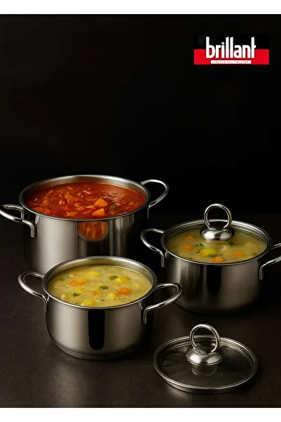 Brillant Steel Pot Set 6 Pieces 12/14/16 cm Non-Heating Handle Mini Algenip
