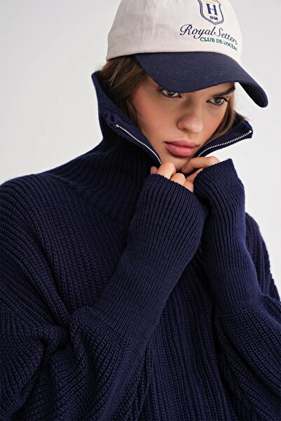 Mixray 6919 Жіночий светр з рибальським коміром на блискавці, темно-синій