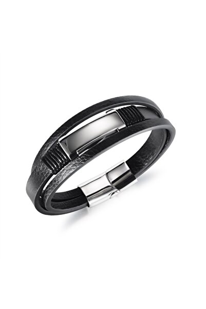 Lee Cooper LC.B.01365.651 Deri Çelik Bileklik Siyah Renk Erkek Bileklik