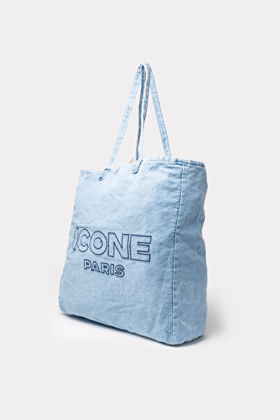 ICONE BAG Geantă tote pentru femei, volum mare, geantă de mână și de umăr cu text imprimat cu blugi și denim