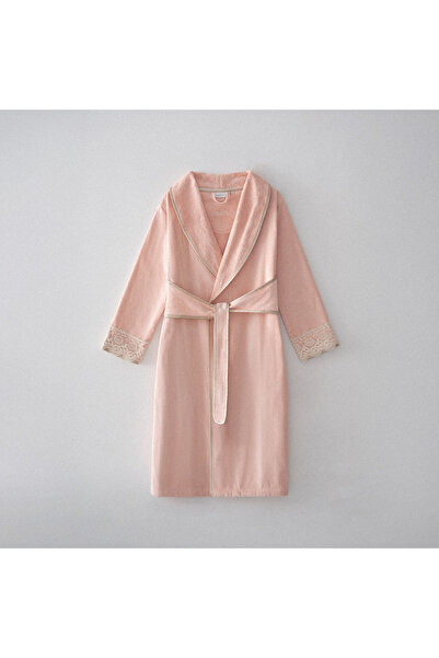 Ecocotton Tuğsen Women's Bathrobe 100% Organic Cotton Laced Powder