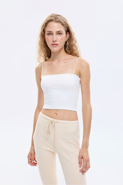 Quzu Basic Crop Tank Top with Rope Strap Ecru