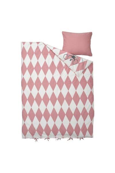 IKEA Tek Kişilik Çocuk Nevresim Takımı Desenli 150x200/50x60 cm Çift Taraflı MeridyenDukkan Pembe-Beyaz