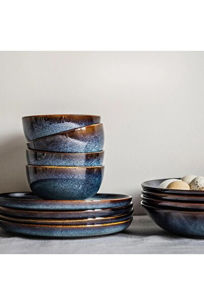 IKEA 16 Parça GLADELİG Yemek Takımı MeridyenDukkan Okyanus Mavisi Renk Modern Set Stoneware