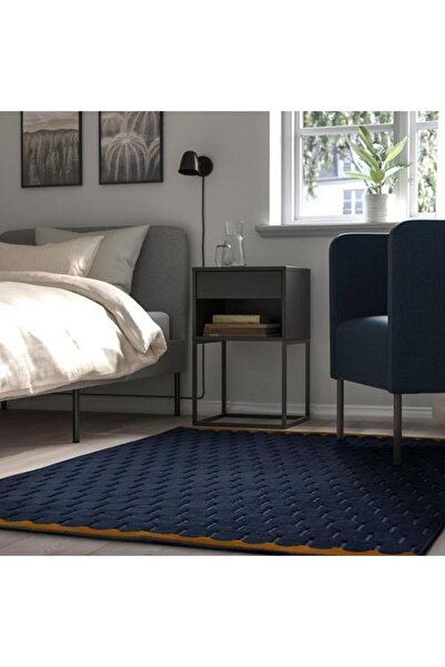 IKEA Halı, Lacivert-Taba Renk 128x195 cm Sentetik Elyaf-Geometrik Desen