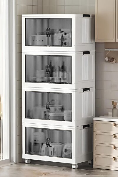 Genel Markalar 4'Lü Portatif Organizer Tekerlekli Dolap ”Beyaz” Çok Amaçlı Mı...