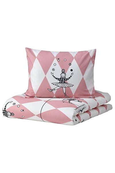 IKEA Tek Kişilik Çocuk Nevresim Takımı Desenli 150x200/50x60 cm Çift Taraflı MeridyenDukkan Pembe-Beyaz