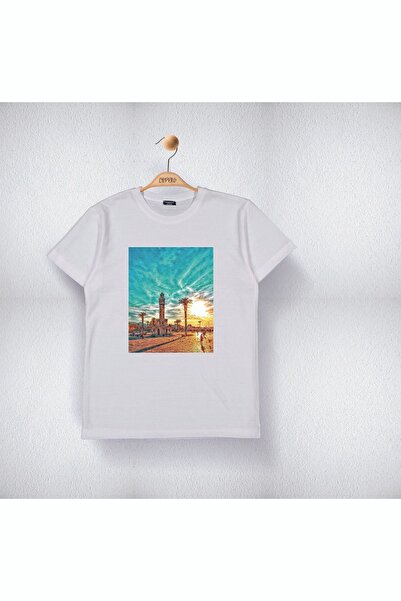 Cevval Унісекс дитячий футболка - З принтом годинникової вежі Ізміра, бавовняна