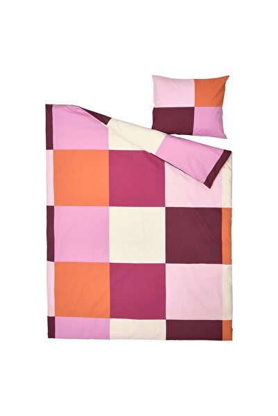 IKEA Geometrik Desen Tek Kişilik Nevresim Seti, MeridyenDukkan Pembe-Turuncu ...