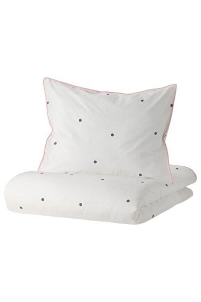 IKEA Çocuk Nevresim Takımı Tek Kişilik MeridyenDukkan 150x200/50x60 cm Beyaz-Puantiye Desenli Beyaz Nevre