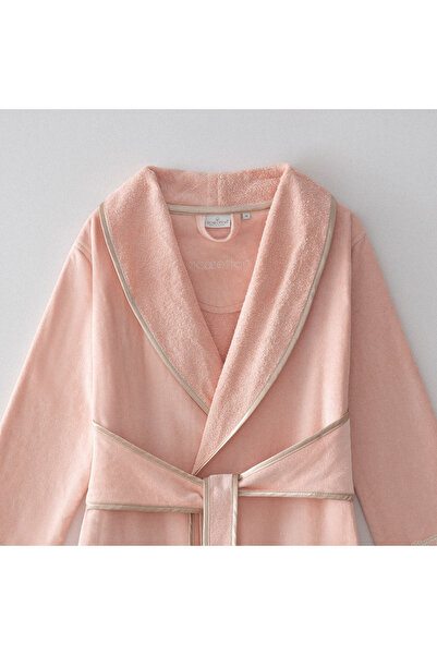 Ecocotton Tuğsen Women's Bathrobe 100% Organic Cotton Laced Powder