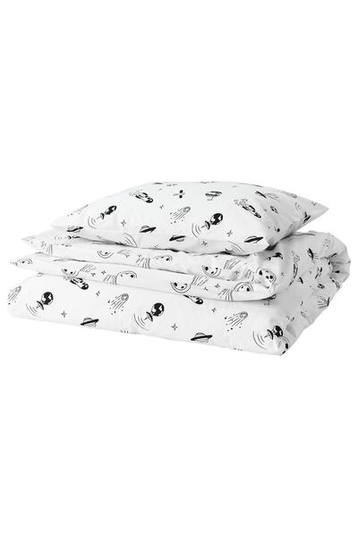 IKEA Children's Duvet Cover Set Earth Planet-Space Themed Aftonsparv Black-White150X200 Cotton-