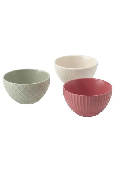 IKEA 3 Parça Kase Seti, MeridyenDukkan Çok Renkli, 10 cm 3 Parça Çerezlik Stoneware