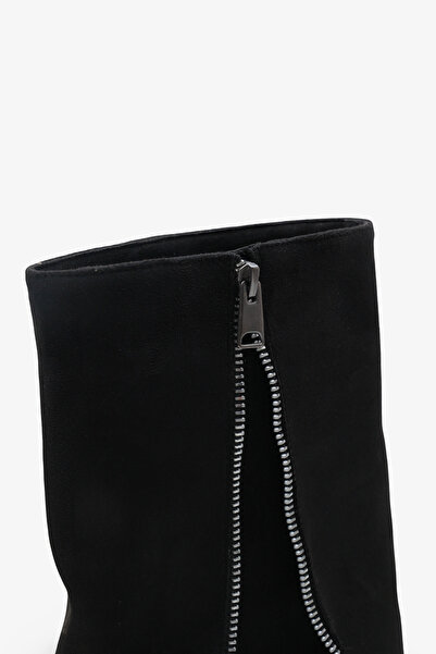 LOJO Kadın Yandan Fermuarlı Sivri Burun Günlük Bot Volara Siyah Süet