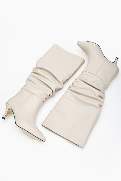 MaskButik Lema Topuklu Deri Çizme BeJ