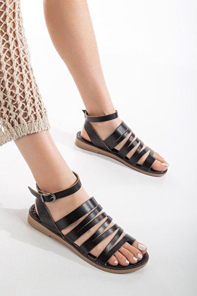 MaskButik Ecre Genuine Leather Sandals Black