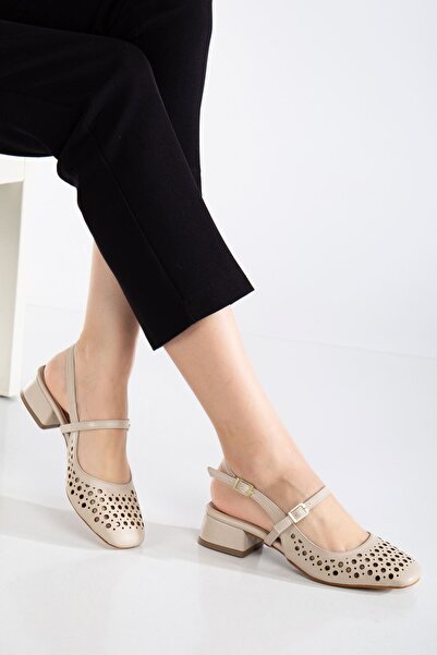 MaskButik Ceyla Heeled Beige Skin Shoes