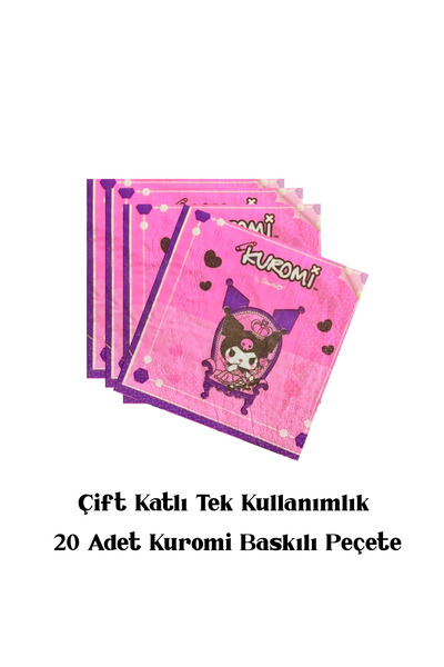 HAPPYLOOPPARTY Kuromi Karakter Baskılı Doğum Günü Peçetesi