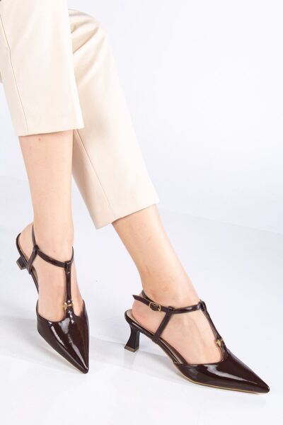MaskButik Tegan Patent Leather Brown Heeled Shoes