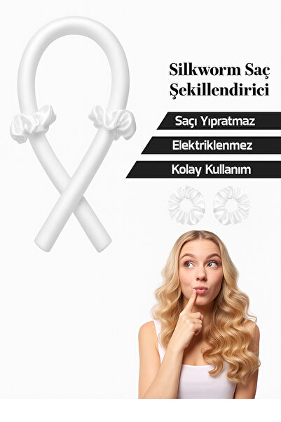 SİLKWORM LİFE Silkworm Life Organic 100% Pure Silk Hair Styling – 80 cm X 10 cm | Heatless Curl Sausage -Ecru