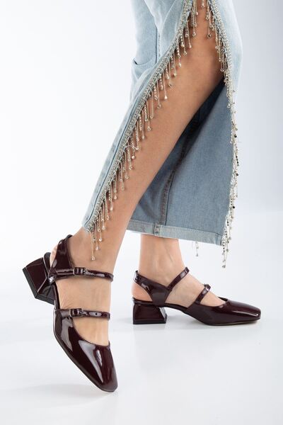 MaskButik Dean Küt Burun Topuklu Rugan Ayakkabı Bordo