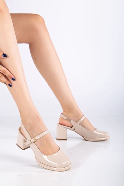 MaskButik Beige Lulu Heeled Patent Leather Shoes