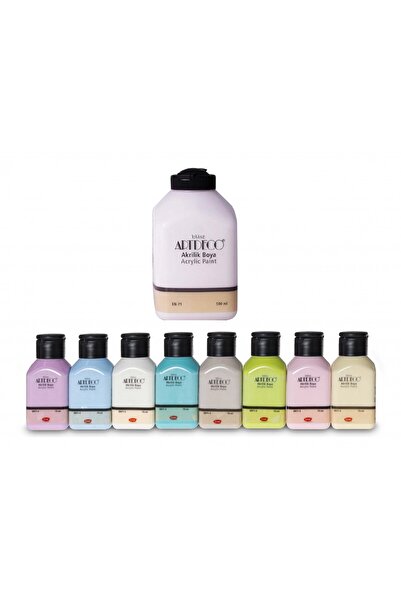 Artdeco Akrilik Boya 8x75ml Pastel Smoky + BEYAZ 500ml Set
