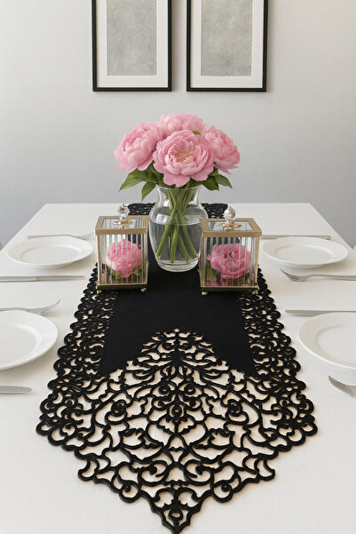 Ergüven Home طاولة عداء من القماش المخملي الأسود بطول 40x140 سم