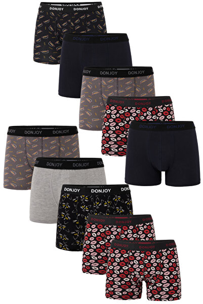 don joy Ανδρικά μπόξερ 10 τεμαχίων με διάφορα σχέδια από βαμβακερό χτενισμένο βαμβάκι με ελαστική μέση