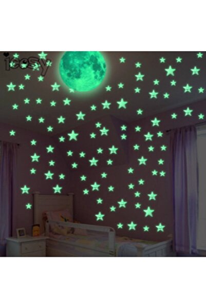 allmar Çocuk Odası Fosforlu Sticker Seti 22cm Ay 200 Ad. Fosforlu Yıldız Ve Büyük Figür Duvar Süsü