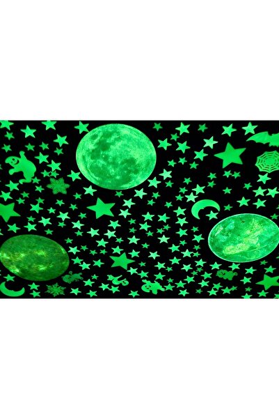 mertyavm Fosforlu 22cm Güneş Ay Dünya ve 200 Adet Yıldız Çocuk Odası Duvar Tavan Süsü