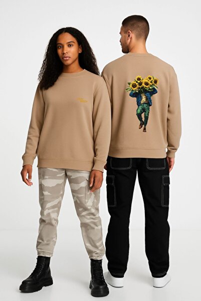 By Caspita Fashion Lenithra Van Gogh Back Štampano Unisex Oversize kroj Bež m...