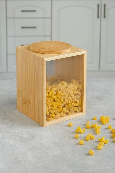 AVANTAGE HOME Mia - Bamboo Vacuum Spice Container with Lid, Food Container, Pulses Container, Storage Container 13X13X18 Cm, 2 Lt