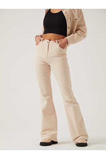 geenz manifacture Γυναικείο Μπεζ Lycra Stretchy Cherry Lycra Ψηλόμεσο Ισπανικό Τζιν Παντελόνι