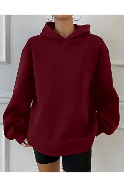 trendgar BORDO UNİSEX KAPŞONLU SWEATSHİRT HODİE