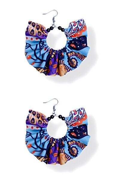 maia Women's Silver Color Hoop Dangle Earrings – Ethnic Pattern Fabric Beaded...