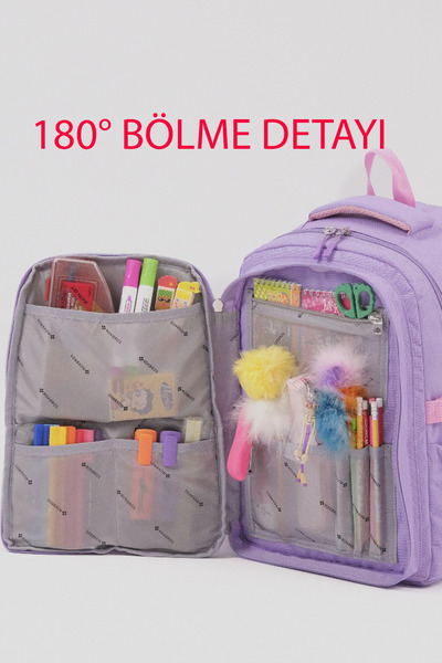 Roxbros Sevimli Kaplumbağa Desenli Çok Bölmeli Kız Çocuk Okul Çantası - Ergonomik Ilkokul Sırt Çantası