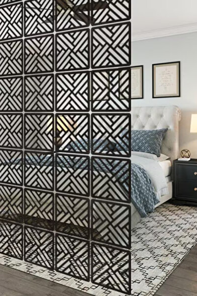 lexi Lazer Kesim Sarkıt Paravan, Ahşap Separatör, Oda Bölücü 4'lü Panel Levha 28x28 Cm