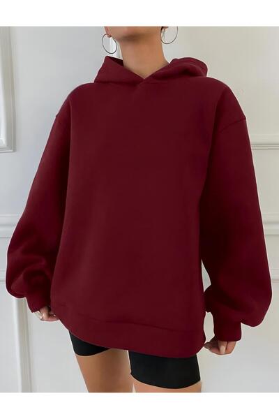 trendgar BORDO UNİSEX KAPŞONLU SWEATSHİRT HODİE