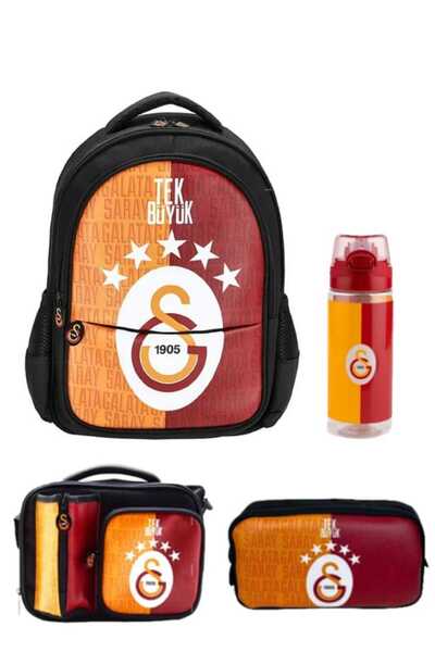 Galatasaray Five Star Licensed Multi-Compartment Zippered School Backpack Set Bag Pen Holder Lunch and Water Bottle