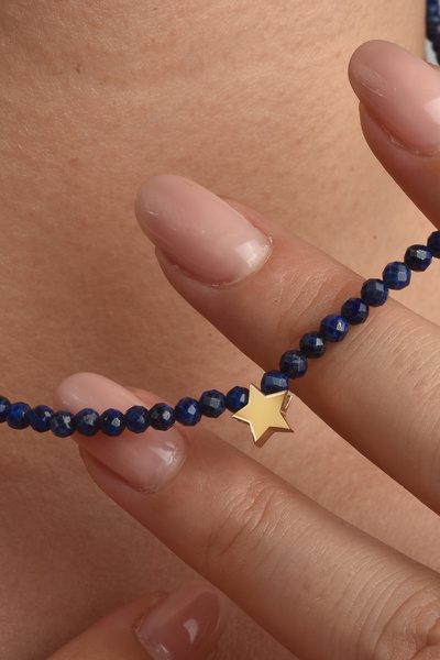 Nox Jewelry 14 Ayar Altın Kaplama Lapis Lazuli Doğal Taşlı Yıldız Gümüş Kolye...