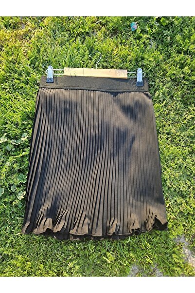 ÇELEBİ STYLE Fusta mini elastică plisată pentru femei, neagră, cu pliuri