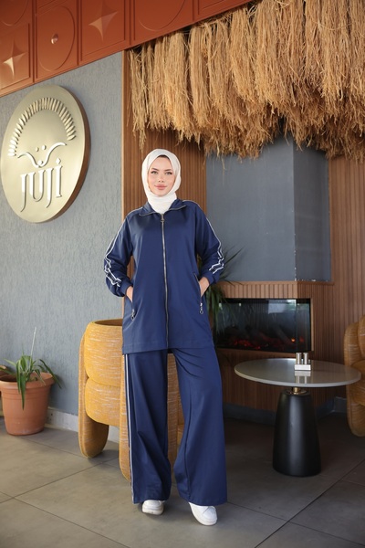 MİMİ Luxury Wear Γυναικείο Σετ Φούτερ Hijab Σετ με φερμουάρ & Κάτω Τοπ