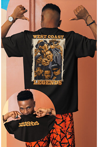 Fuddy Moda Tricou oversize unisex Legend Rappers cu imprimeu pe spate - Trico...