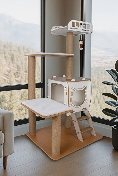 Patihomes Tiered Cat House Scratching Beige