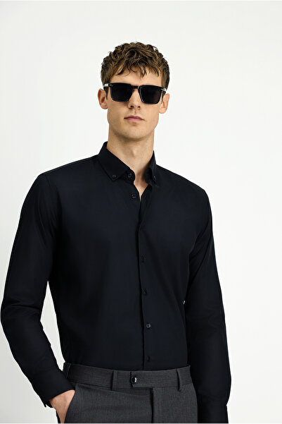 Kiğılı Uzun Kol Slim Fit Dar Kesim Non Iron Ütü Gerektirmeyen Pamuklu Düğmeli Yaka Gömlek