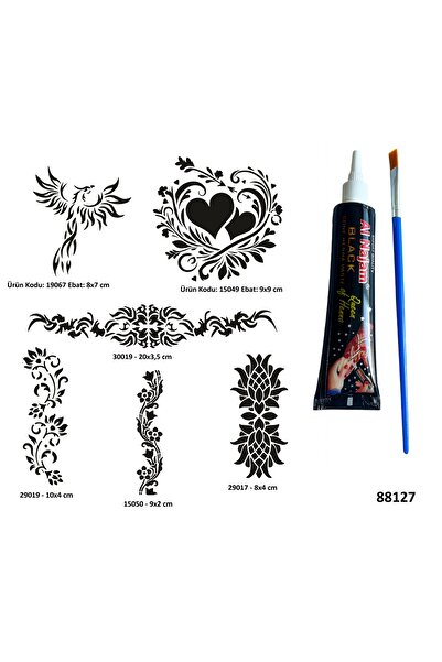 Airbrush Tattoo Kadın bel Kol Sembolleri Siyah Hint Kınası Hediyeli Geçici Dö...