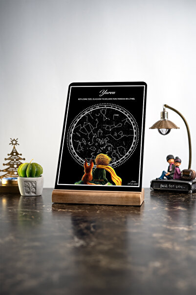 Modiwa Design Kişiye Özel İsimli Küçük Prens Tasarımlı Yıldız Haritası Masa S...