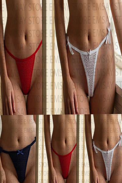 Emsay Store Romantic Series Adjustable Plus Size Sexy String Panties with Lace-Bow Set of 3